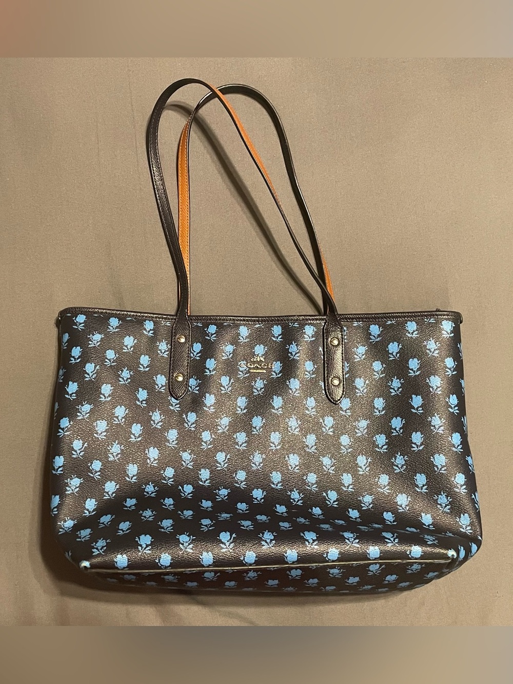 Coach City Black Tote Badlands with Blue Floral Print